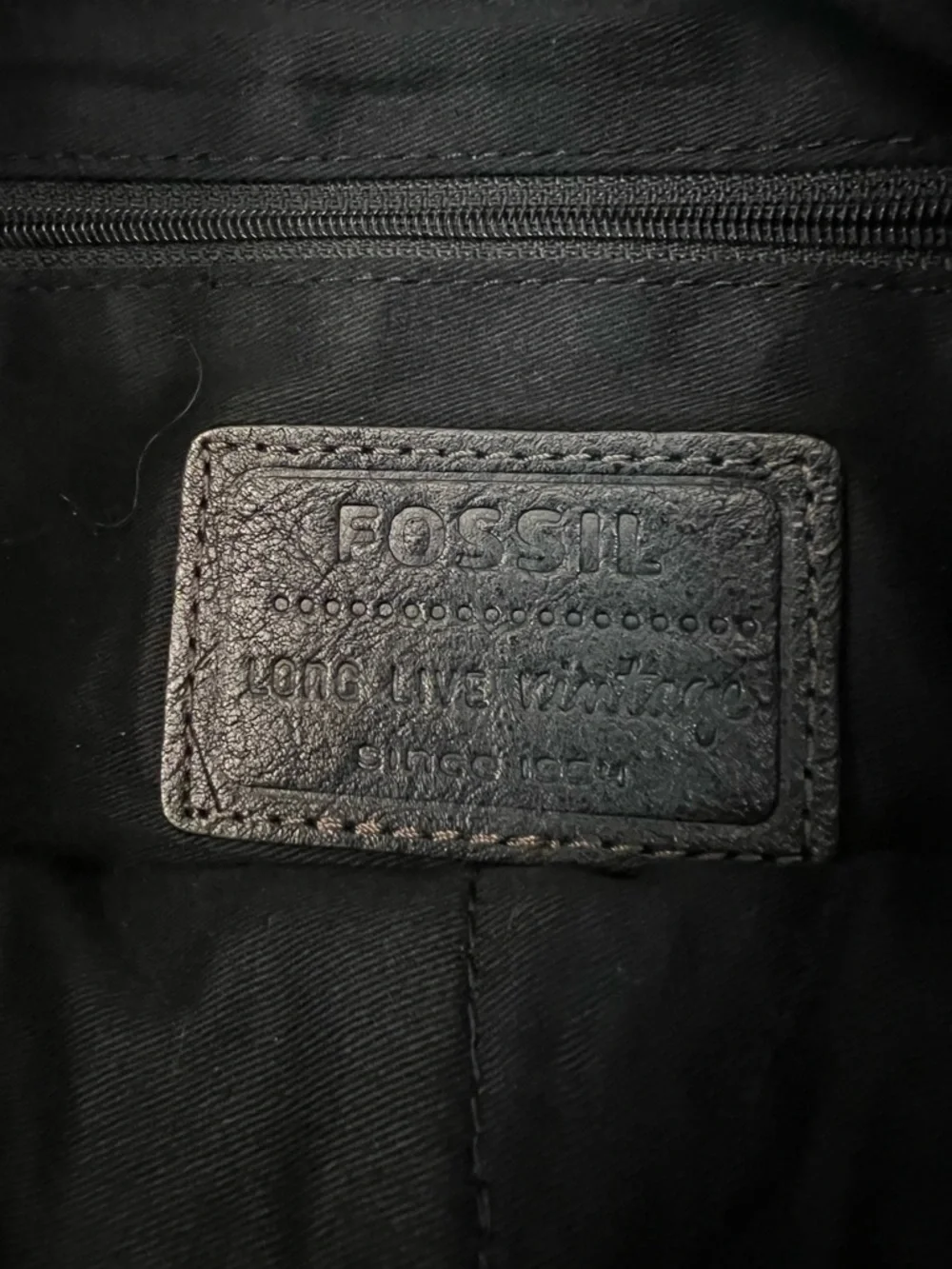 Fossil Black Leather Crossbody with Brass Hardware